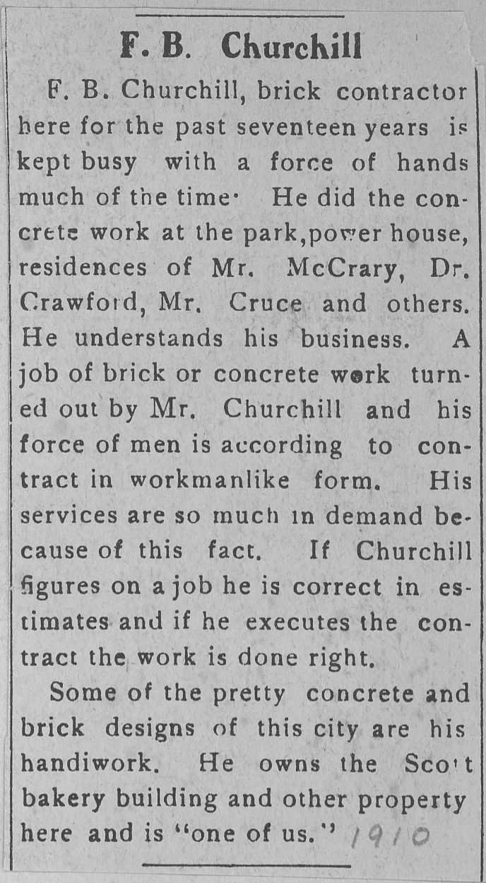 Frank Churchill Article 1910